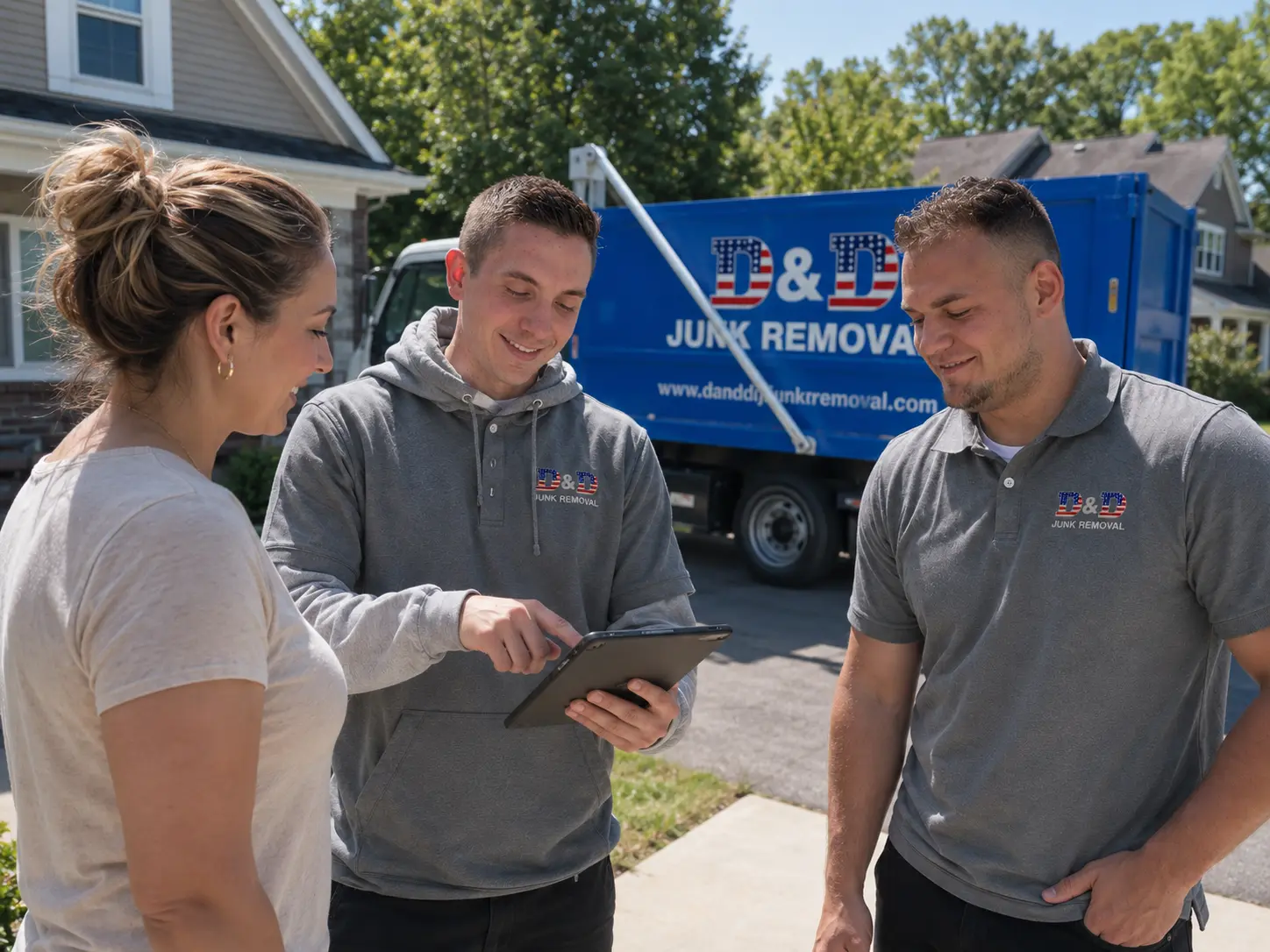 D&D Junk Removal crew with a customer